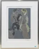 Paar auf einer Bank by Hans Erni, 1975, color lithograph, sold Sep 2024