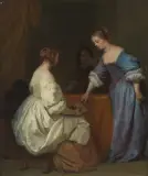 zugeschrieben Kavalier und zwei Damen beim Kartenspiel by Gerard Pietersz van Zijl, oil on panel, sold Jun 2024