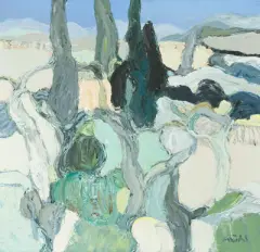 Les cyprès by Roger Mühl, oil on canvas, sold Jun 2024