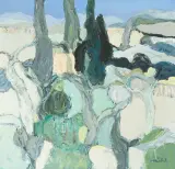 Les cyprès by Roger Mühl, oil on canvas, sold Jun 2024
