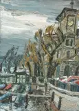 Stadthaus und Hafen (Zürich) by Christopher Lehmpfuhl, 2016, oil on canvas, offered Jun 2024