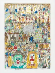 The greatest show on earth by James Rizzi, 1995, color lithograph, sold Jun 2024