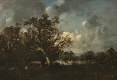 Baumbestandene Landschaft mit Bäuerin by Léon-Victor Dupré, oil on canvas, offered Jun 2024