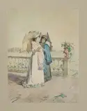 Venedig, zwei elegante Damen beim Spaziergang by Enrico Gamba, watercolor, sold Jun 2024