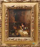 Hinterhofszene mit Hennen und Hahn by Claude Guilleminet, 1858, oil on canvas, sold Jun 2024