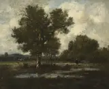Landschaft mit Weiher und Bäuerin by Léon Richet, oil on canvas, offered Jun 2024