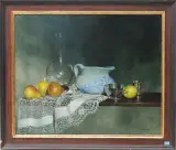 Stillleben mit Birnen, Krug und Karaffe by Stéphane Dufraisse, oil on canvas, offered Jun 2024