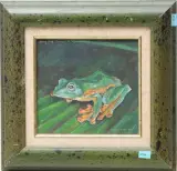 Gliding Frog - Rhacopharus Nigropalmatus by Suhaidi Razi, 1999, oil on canvas, offered Jun 2024