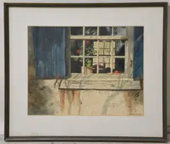 PA artist by Mildred Sands Kratz, watercolor "Country Window", sold Oct 2024