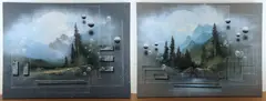 (2) large celestial landscapes by Josef Kugler, acrylic on canvas, sold Nov 2024