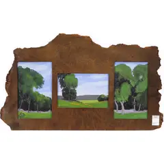 Modern California Landscape by Jesse Don Rasberry, oil on canvas board triptych, sold Jun 2022