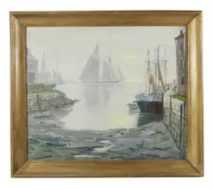 harbor scene by Charles Stepule, oil on canvas, sold Dec 2024