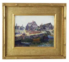 Mending Nets by Richard M. Kimbel, oil on board, sold Dec 2024