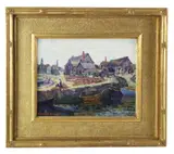 Mending Nets by Richard M. Kimbel, oil on board, sold Dec 2024