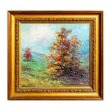 Original Oil Painting by Autumn Paysage, Impressionist oil and acrylic on board of an Autumn landscap, sold Aug 2023