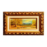 Original Oil Painting by Autumn Landscape, Oil on board of a serene landscape with a yellow and brown p, sold Aug 2023