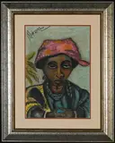 Portrait of a Woman with Headscarf by Lucas Mahome, pastel on paper, sold Oct 2023