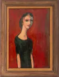 Girl on Red Ground by Alfred Maurer, Oil on Canvas mounted on board, sold Apr 2024