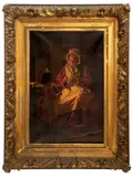 The Knitting Lesson by Thomas Waterman Wood, Oil on Canvas, sold Apr 2024