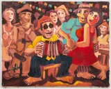Untitled" (Samba Dance Scene) by J.B. Da Silva, Oil on Canvas, sold May 2024
