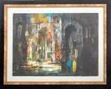 City Landscape with Couple by William Jack Laycox, Watercolor on Paper, sold May 2024