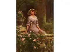 Junge Frau im Rosengarten by Sydney Percy Kendrick, oil on canvas, sold Jun 2023