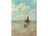 Anlandender Segler by Agapit Stevens, oil on canvas, sold Sep 2020