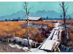 Herbstliche Landschaft mit Steg by Pierre Paulus, oil, offered Sep 2015