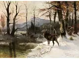 Winterliche Landschaft mit Rehen und Hirsch by Anton Weinberger, 1843 – 1912, oil on canvas, offered Mar 2019