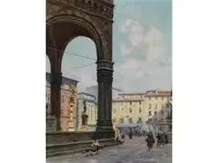 Die Piazzale Degli Uffizi in Florenz by Alberto Prosdocimi, oil on canvas, sold Sep 2024