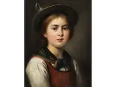 Portrait Eines Bauernmädchens by Rudolf Epp, oil on canvas, offered Dec 2023