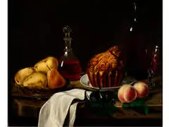 Stillleben mit Pastete, Früchten und Weinkaraffen by Denis Bergeret, oil on canvas, offered Mar 2017