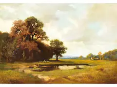 Idyllische Landschaft mit Schafherde by Josef Willroider, oil on canvas, offered Mar 2025
