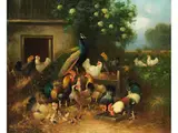 Grosser Hühnerhof mit Pfau by Otto Scheuerer, oil on canvas, offered Sep 2024
