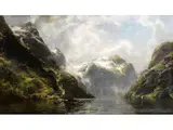Gebirgige Fjordlandschaft by Carl August H. Oesterley, oil on canvas, sold Dec 2024
