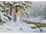 Winterwald mit Kleinem Flusslauf by Bruno Moras, oil on canvas, offered Mar 2025