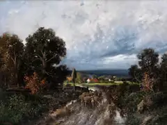 Hirte mit Herde auf dem weg Zurück ins Dorf by Adolf Kaufmann, oil on canvas, offered Mar 2026