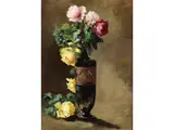 Blumenstillleben mit Rosen by Agnese Mylius, oil on canvas, offered Jun 2023