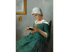 Sitzende Junge Frau Beim Lesen by Ernst Anders, oil on canvas, offered Mar 2025