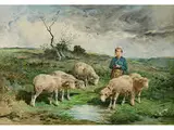 Hirtenmädchen mit Schafen by Félix Saturnine Brissot de Warville, watercolor, offered Dec 2016