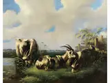 Drei Ziegen an Einem Weiher by Albertus Verhoesen, oil on panel, offered Sep 2024