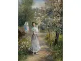 Parkanlage im Frühling mit Junger Frau by Emil Barbarini, oil on panel, sold Jun 2025