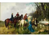 Höfische Reitergesellschaft in Landschaft Beim Picknick by Georg Heinrich Büttner, oil, offered Jun 2024