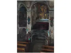 Inneres der Heiliggrabkapelle in bad Tölz by Otto Strützel, oil on canvas, offered Sep 2017