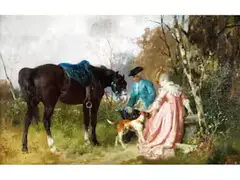 Begegnung im Park by Hélène Büttner, oil on panel, offered Mar 2026