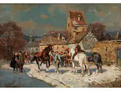 Pferdemarkt by Wilhelm Velten, oil on panel, offered Mar 2026