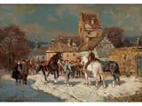 Pferdemarkt by Wilhelm Velten, oil on panel, offered Mar 2026