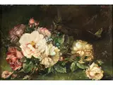Rosenbouquet und Schmetterling by Natalie von Nikitin, oil on panel, offered Jun 2023