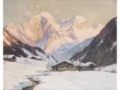 Winterabend in der Ramsau bei Berchtesgaden by Erwin Kettemann, oil on canvas, sold Mar 2026