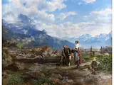 Begegnung in den Bergen by Johann Adalbert Heine, oil on canvas, sold Mar 2026